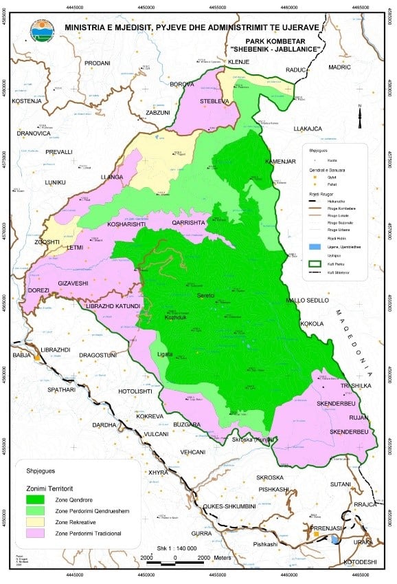 Karte des Shebenik-Jabllanicë Nationalparks